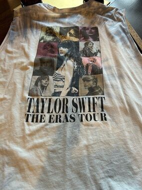 Taylor Swift White Graphic Tank Top with Blue and Black Accents